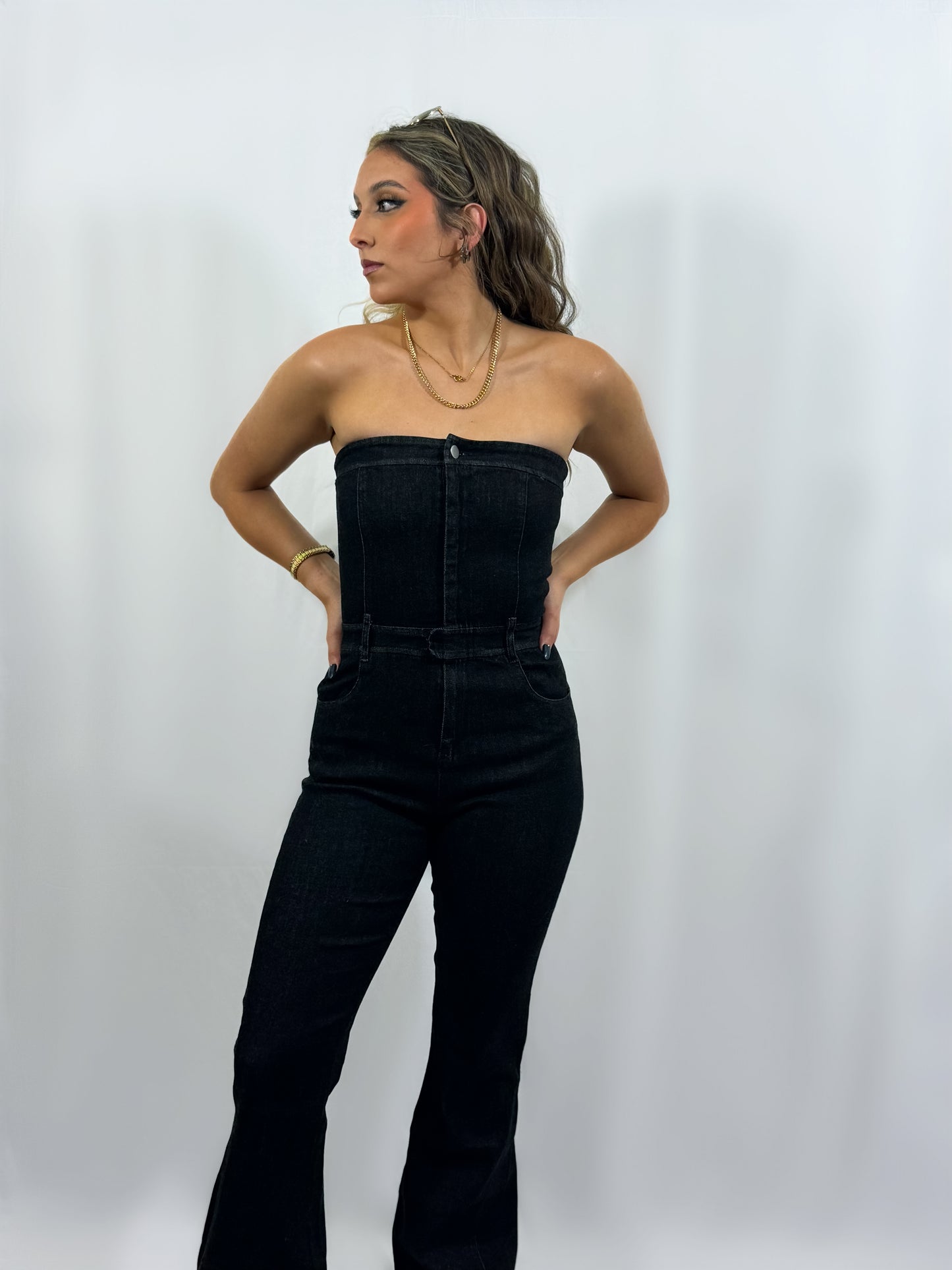 Denim Tube Flare Jumpsuit