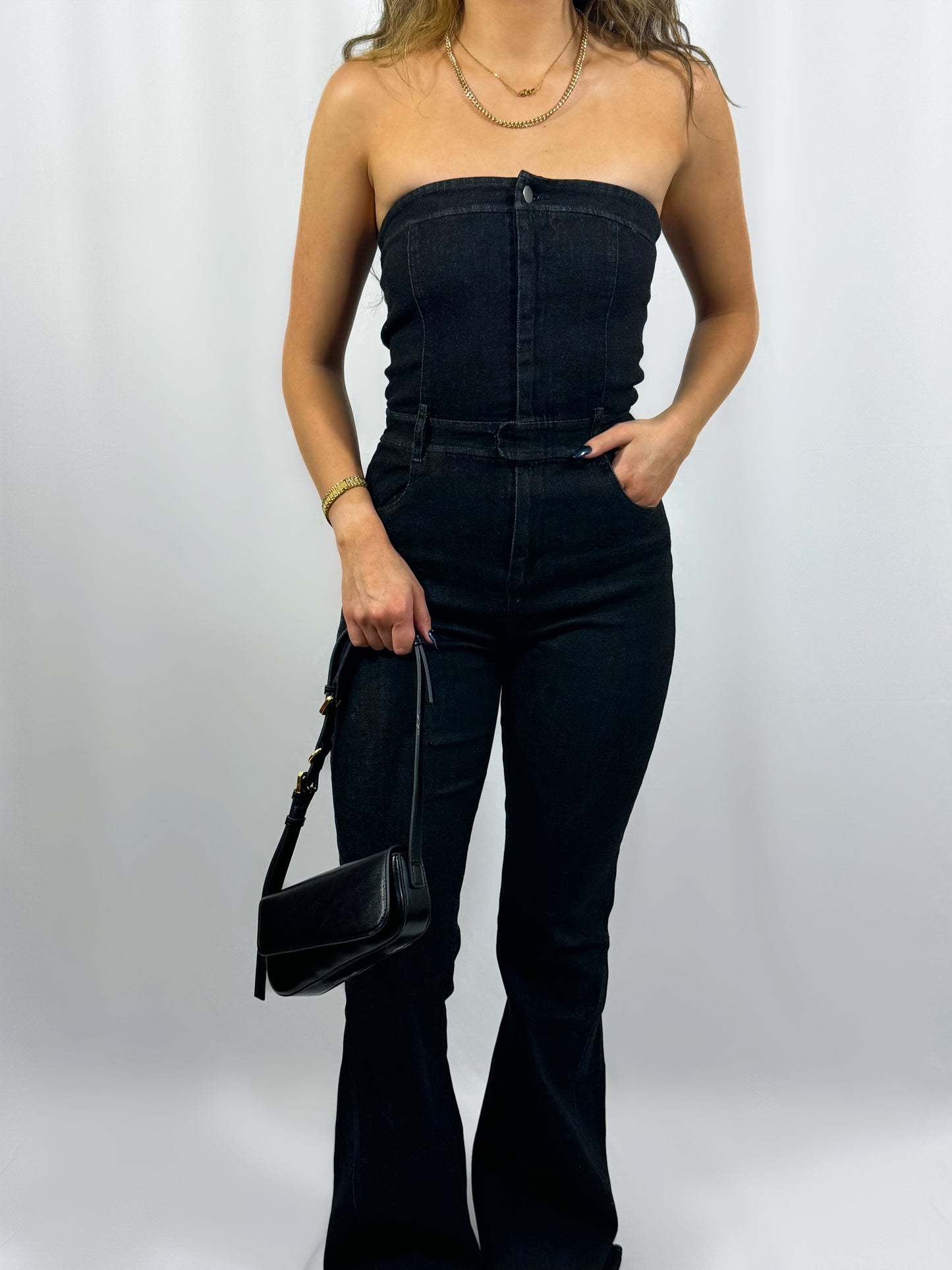 Denim Tube Flare Jumpsuit